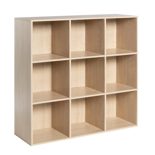 VDNEND Wooden 9-Cube Storage Organizer with Closed Back Panel, 11in Cube Shelf Opening, Bookshelf, Display Shelf,Closet Cabinet for Home and Office,White Oak - color: White Oak, size: 9-Cube 35.98L*11.81W*35.91H
