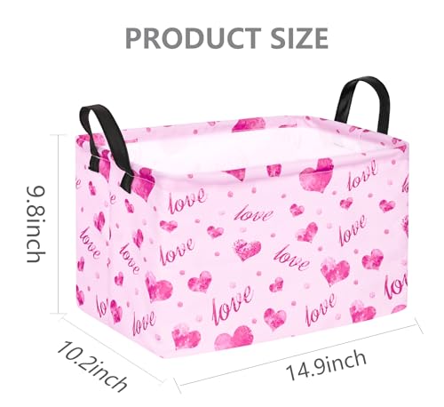 Rec Heart Print Box Hamper Storage Basket Collapsible Organizer Bin Gift Shelf Baskets for Home and Kitchen Storage - color: Purple love