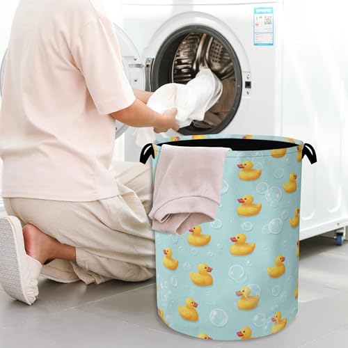 Cute Duck Laundry Basket,Foldable with Handles Tote Bag Oxford Cloth for Bathroom Bedroom Dirty Clothes Storage Bucket 16" x 20.8" - color: Cute Duck
