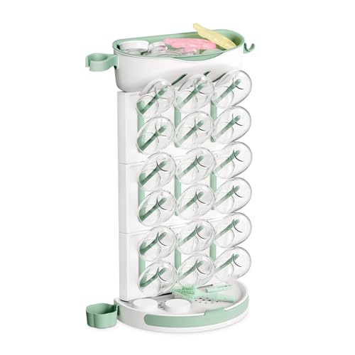 Momcozy Baby Bottle Drying Rack for 18 Bottles, Space Saving Countertop Vertical Rack for Baby Accessories & Pump Parts, Detachable Travel Drying Rack with Brush Holder