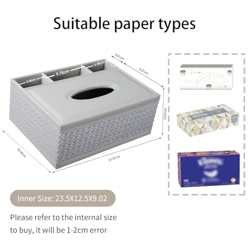 Tissue Box Cover Rectangle White Kleenex Box Holder PU Leather Facial Tissue Organizer,Multifunctional Remote Control Stationery Storage Box,Home Office Supplies Car Napkin Caddy - color: Multifunctional Tissue Box-white Weave