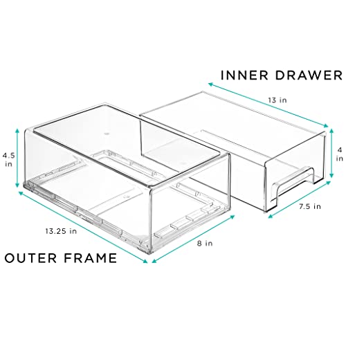 Sorbus Medium Clear Stackable Storage Drawers – 2-Pack Plastic Organizer Bins with Handles – Stackable Pull-Out Storage Drawers for Closet, Pantry, Office, Bathroom, Craft, and Toy Organization - color: 2 Pack, size: Medium