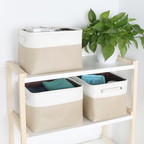 Kntiwiwo Foldable Storage Bin Collapsible Fabric Storage Basket Cube with Durable Handles Closet Organizer Bins for Organizing Shelves Drawers, Set of 3, 12" x 10" x 9.5", Beige - color: Beige, size: 12" x 10" x 9.5"