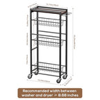 4 Tier Slim Rolling Storage Cart with Pull-Out Baskets, Narrow Sliding Storage Slim Laundry Rolling Cart Between Washer and Dryer - color: Black