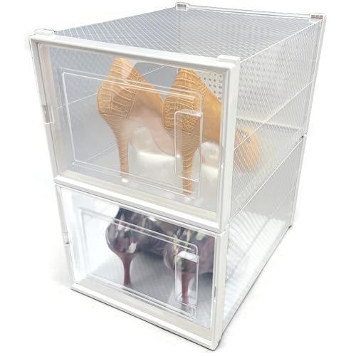 OnDisplay Clik Stackable Interlocking Shoe Box System (Medium Clear/White, Set of 2) - color: Medium Clear/White, size: Set of 2