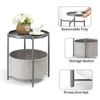 danpinera Round Side Table with Fabric Storage Basket, Metal Side Table Small Bedside Table Nightstand with Removable Tray Top for Living Room, Bedroom, Nursery, Laundry, Gray - color: Grey