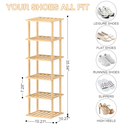 SHIISEWE Bamboo Shoe Rack - Vertical Skinny Shoe Shelf Space Saving Storage, Front Door Entrance Closet Corner Garage - color: Bamboo Yellow
