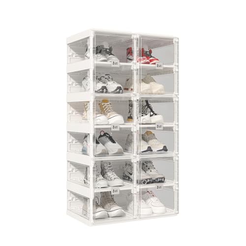 ANTBOX Foldable Shoe Rack,Shoe Organizers for Closet Plastic Shoe Storage Box Space Saving for Entryway, Large Sturdy Stackable Sneaker Cabinet Bins with Magnetic Clear Door 6 Tiers 12 Pairs - color: Clear, size: 6 Tiers 12 Pairs