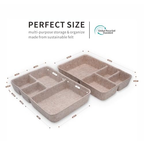 Welaxy Drawer Organizer tray 4 Compartments Nordic Cereal Natural Felt Divider for closet kitchen home office aesthetic wabi-sabi Scandinavian-chic hygge sleek lifestyle (Oatmeal) - color: Oatmeal