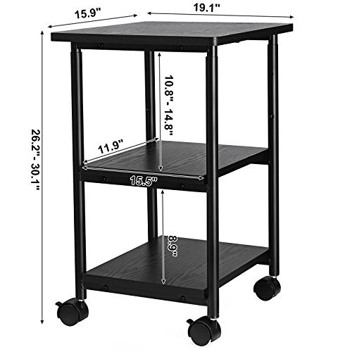 VASAGLE Printer Stand with Locking Wheels, Industrial Mobile Cart, Under Desk Printer Table for Home Office, 19.1 x 15.9 x 30.1 Inches, Storage Shelf, 3-Tier, Ebony Black - color: Ebony Black, size: 3 Tiers/Compact