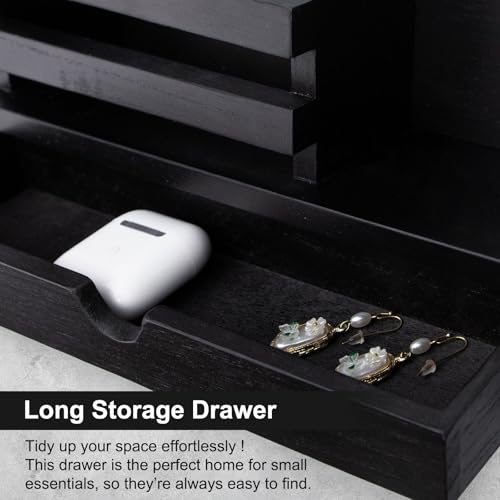 Key Holder Wall Mount, Mail Holder with Storage Drawer and 5 Key Hooks for Coat, Dog Leash, Home Decor Rack, House Accessories, Entry Way Organizer - color: Black, size: Standard - 11.8 Inch
