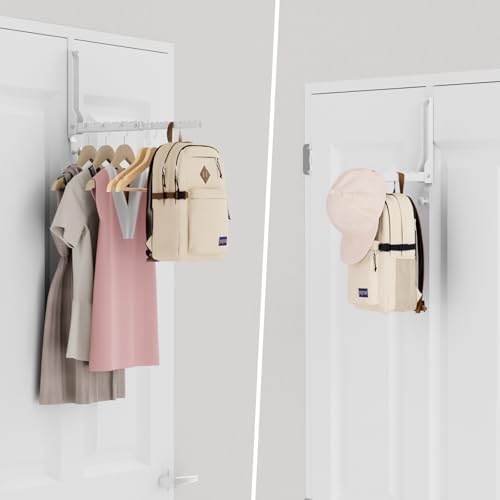 BAKON Over the Door Hooks with 10 Ridges,Compact Double Folding Over the Door Hanger for Bathroom Bedroom Laundry Room,Metal Over Door Drying Rack, Space Saving Over the Door Clothes Hanger(2, White) - color: White(update)