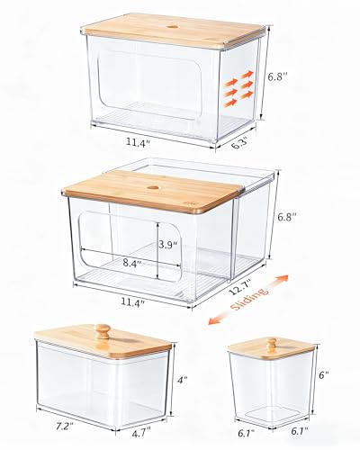 iCASA Trash Bag Dispenser Dishwasher Pod Holder - 5 in 1 Plastic Garbage Bag Under Sink Organizer, Acrylic Dryer Sheet Balls Laundry Pods Container with Bamboo Lid, Pantry Organizers and Storage Box - size: 5 in 1