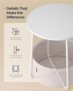 SONGMICS HOME Small Side Tables, Round End Tables, 2 Tier Nightstands with Basket, U Shaped Steel Legs, Easy Assembly, for Living Room, Bedroom, Set of 2, White and Brown - color: White + Brown, size: 2 pack