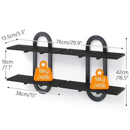 Floating Shelves, 2Pcs Wall Mounted Shelves with 2-Tier Bathroom Hanging Storage Shelves Set for Living Room Bedroom Bathroom Office Kitchen, Black - color: Black