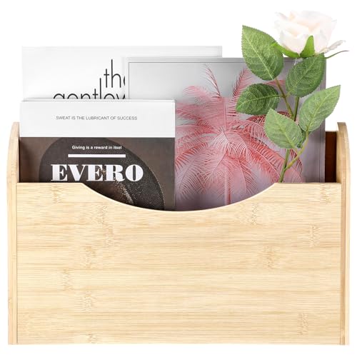 Suzile Wall Mounted File Holder Wood Magazine Holder Wall Hanging File Organizer for Office Mail Magazine Letter Paper Folder Organization (Wood Color)