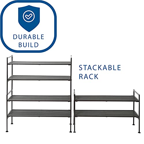 Seville Classics Sturdy Freestanding Storage Shelf for Bedroom, Closet, Entryway, Dorm Room Organizer, Stackable Durable Metal Shoe Rack, Espresso Slat, 2-Tier - color: Espresso Slat, size: 2-Tier