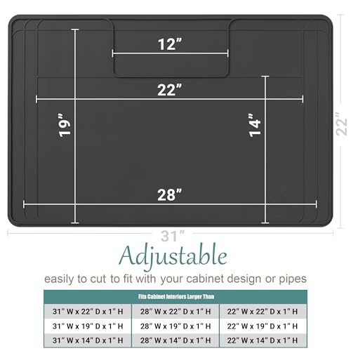 The Original Under Sink Mat - Silicone Waterproof mat, Trimmable, Easy to Clean, Kitchen cabinet liner, Under sink protector mats, Drip Tray with Lip (Dark Gray, 31" x 22") - color: Dark Gray, size: 31" x 22"