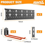 TORACK Garden Tool Organizer Wall Mounted, Garage Folding Chair Storage Rack, Tools Rack for Shovels, Rakes, Broom, Ladders, Hooks for Keyhole Style Shelving Unit(13 pcs) - style: 3 panels with 8 hooks