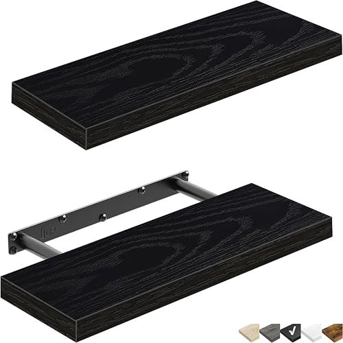 QEEIG Floating Shelves for Wall Bathroom Shelf Bedroom Kitchen Living Room Farmhouse Small Book Shelf 16 inch Set of 2, Black (015-B2) - color: C. Black, size: 2pcs