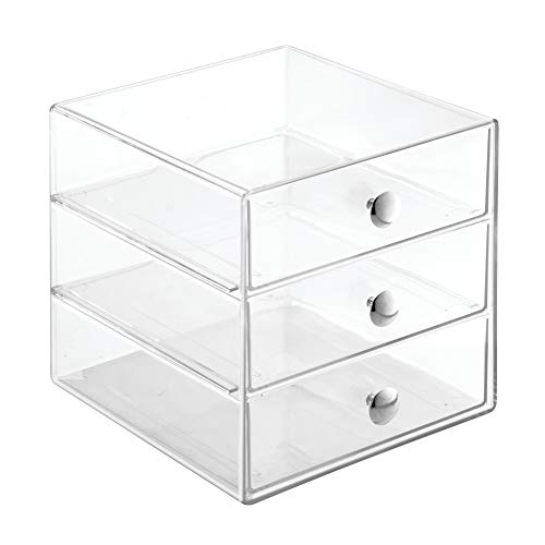 iDesign 3-Drawer Stackable Makeup Organizer - Clear Plastic Drawers for Bathroom, Vanity, or Desk - color: Clear, style: Pack of 1