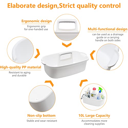 Goderewild Multi-Purpose Plastic Cleaning Caddy with Handle, Shower Caddy Organizer/Storage Basket/Totes Portable for Bathroom Supplies, Cleaning Products, Under Sink Tool, Housekeepers (White) - color: White, size: 1 Pack