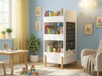 Kid Toy Bookcase,3-Tier Bear Shaped Wooden Kids Bookshelf with Legs, Montessori Bookshelf with Blackboard for Toys and Books, Storage Organizer for Living Room/Bedroom/Nursery/Kids Room-White
