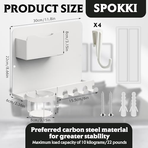 SPOKKI Floating Bedside Wall Shelf Organizer with Remote Control Holder;Metal Adhesive Wall Mount Nightstand Shelf for Bedroom;Dorm Room Essentials;Bed Shelf for Phone,Earphone,Kindle (White) - color: White