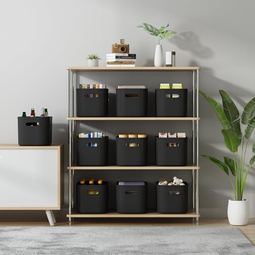 ORGIDOL 6 Pack Black Storage Bins with Lids Stackable Storage Container for Organizing, Black Storage Boxes with Handle for Shelves, Cute Organizer Bins for Craft, Snacks, 9.85x6.9x5.7 inch - color: Black, size: 6 Pack