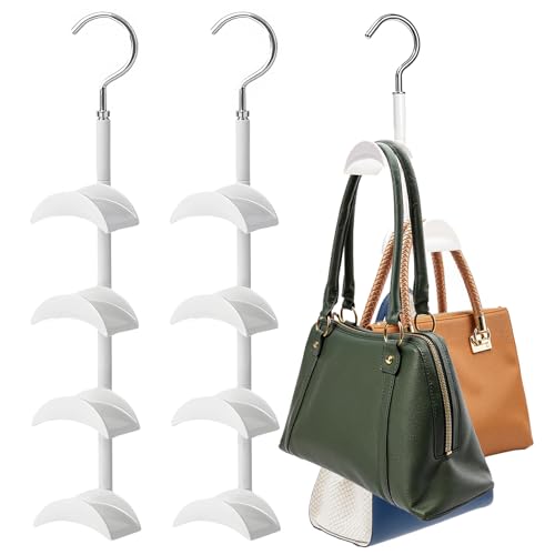 Purse Hanger Organizer for Closet 2Pack, Hanging Bag Holder, with 4 Hooks, Hanging Organizer for Handbag Keeping Purses, Storage Hook Backpack Rack Space Saving Hanger - size: 2 pack