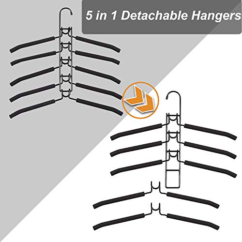 Clothes Hangers Space Saving: 4 Pack 5 in 1 Multi Layer Metal Hanger Racks Non-Slip Foam Padded Heavy Duty Thick Magic Hanger Closet Organizers and Storage for Coat Sweater Suit T-Shirt. - color: Black 4 Pack