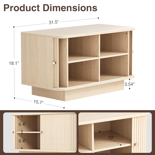 AKMAKM 63" W Small Shoe Storage Bench, Shoe Bench Entryway with Sliding Doors and Adjustable Shelvs, Wooden Low Cabinet for Hallway, Living Room, Bedroom, Apartment, Dorm, Mudroom, Garage, Oak, 2PCS - color: Oak, size: 31 W * 2