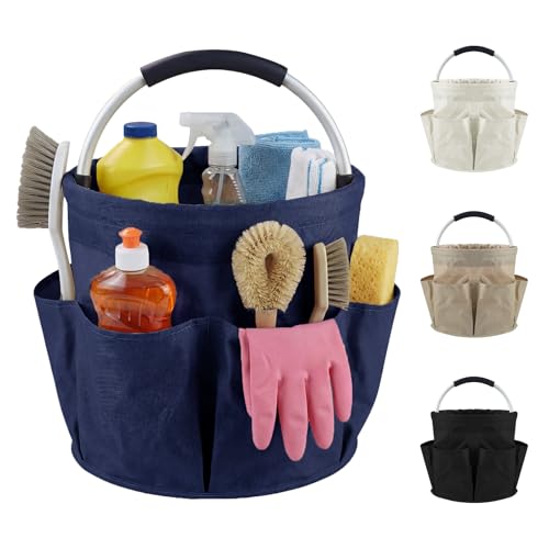 Cleaning Caddy with Handle and 6 Pockets, 17L Cleaning Supplies Organizer, 600D Oxford Fabric Storage Basket, Multifunctional Bucket Bag for Picnics, Camping, Gardening, Bathing (Dark Blue) - color: Dark Blue