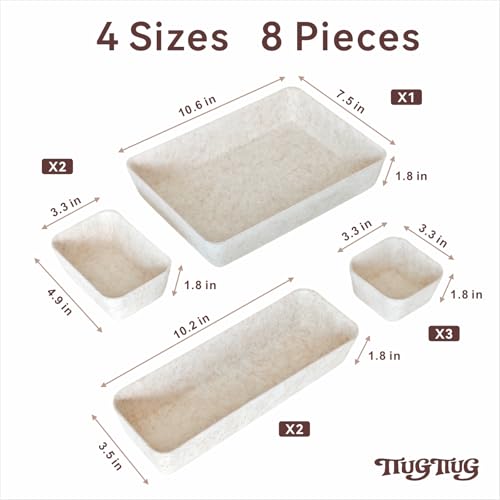 8-Piece Felt Drawer Organizer Set in 4-Sizes, Made from Eco-Friendly Material for Vanity, Makeup, Desk, Office, Kitchen, and Nightstand, Oatmeal - size: 8