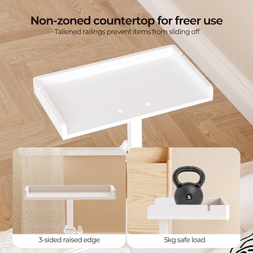 Wealone Adjustable Bedside Shelf for Bed, White College Dorm Room Essentials, Bamboo Bed Side Tray Table with Sturdy Metal Pole, Clip On Nightstand Organizer for College, Apartment, Bunk Beds - color: White