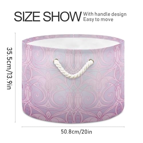 Pink Dinosaur Print Round Storage Basket Vintage Dinosaur Rose Large Laundry Hamper 20 x 20 x 14 Inches Organizer Bin with Cotton Rope Handles Clothes Storage Bag for Nursery Bedroom Living Room Decor - color: Pink Purple