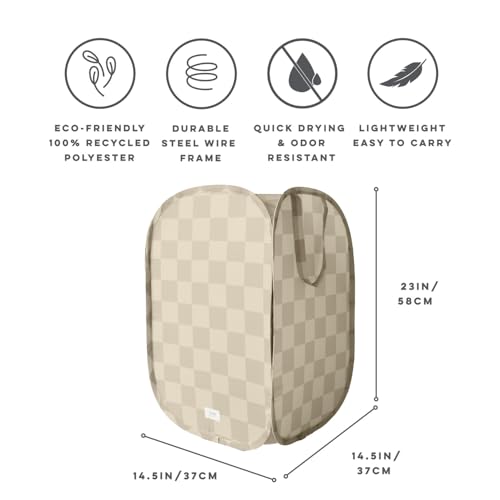 3 Sprouts Pop Up Hamper - Collapsible Laundry Basket, Popup & Foldable Design - Durable Waterproof Fabric for Dirty Clothes, Toys & Towels - Ideal for Dorm, Bedroom & Baby Nursery, Checkerboard Beige - color: Checkerboard Beige