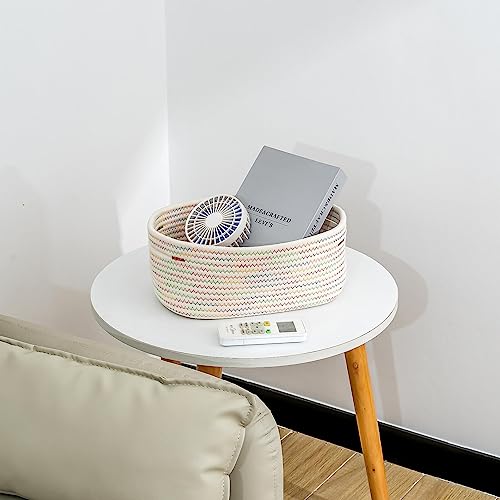 CubesLand Rectangle Woven Cotton Rope Organizer, Small Rainbow Basket for Kids, Baby & Pets' Toys, Shelves Storage - color: Rainbow Stitches, size: 3pcs-Small Basket