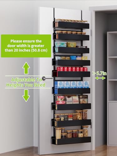 Over The Door Pantry Organizer - 9-Tier Hanging Spice Rack with Metal Shelving for Kitchen Pantry Organization and Storage, Black - color: BlackPlate, size: 9-Tier