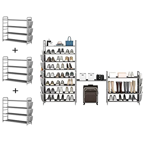 SUOERNUO 4 Tier Free Standing Metal Shoe Rack With Side Bag - Compact Shoe Organizer for Entryway Closet Bedroom, Grey - color: Grey, size: 4 Tier
