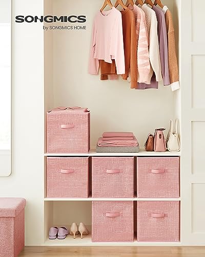 SONGMICS Storage Cubes, 13-Inch Non-Woven Fabric Bins with Double Handles, Set of 6, Closet Organizers for Shelves, Foldable, for Clothes, Jelly Pink UROB033R01 - color: Jelly Pink, size: 13"L x 13"W x 13"H