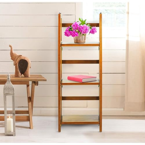 HomeStock 3-Shelf Stackable Folding Office Wood Furniture Bookcase, Contemporary Home and Office Furniture, Sturdy Wooden Shelving Storage Honey Oak/14 inch - color: Honey Oak, size: 14 inch