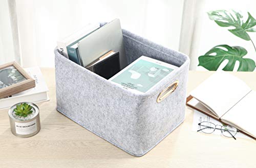 Collapsible Storage Bins Foldable Felt Fabric Storage Basket Organizer Boxes Containers with Handles Metal Handles for Nursery Toys,Kids Room,Clothes,Towels,Magazine (Light grey, 15.9L×11W×9.8H) - color: Light Grey, size: 15.9L×11W×9.8H