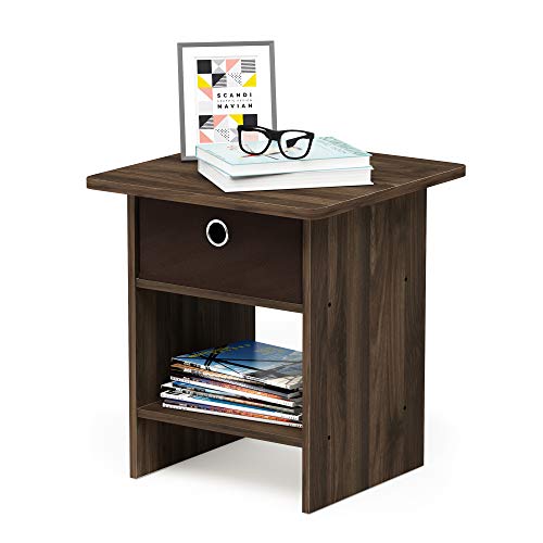 Furinno Dario End Table / Side Table / Night Stand / Bedside Table with Bin Drawer, 1-Pack, Columbia Walnut/Dark Brown - color: Columbia Walnut/Dark Brown, size: 1-Pack, Upper Bin