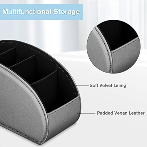 Fintie Remote Control Holder, 5 Compartments Vegan Leather TV Remoter Caddy Desktop Organizer Makeup Brush Holder Storage Fits TV Remotes, Media Controllers, Office Supplies(Silver Gray) - color: Silver Gray
