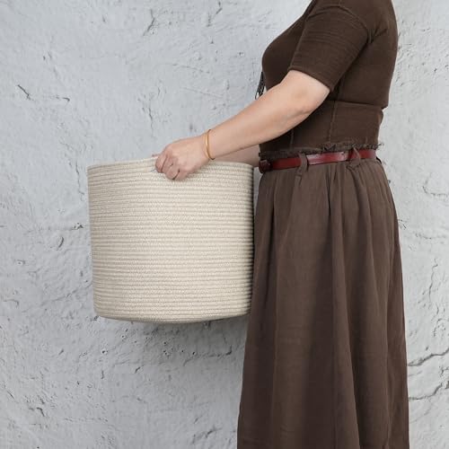 XUANGUO Cotton Rope Basket For Girls Boys Kids 16”X14” Baby Laundry Basket Nursery Bin Round Woven Baskets Organizer For Storage Toys Blankets Shoes Clothes oatmeal - color: oatmeal