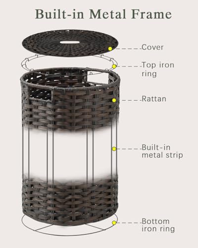 SETVSON Laundry Hamper with Lid, 19.0 Gal (72 L) Round Wicker Laundry Basket, Handwoven Rattan Basket with Lid, Removable Bag, 2 Mesh Bags, Handles for Living Room, Bathroom, Brown - color: Brown, size: 72L