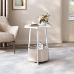 MAHANCRIS Small Side Table, Round End Table with Storage Basket, Modern Nightstand for Small Space, Hexagonal Bedside Table, Couch Side Table for Living Room, Bedroom, White ETWT9901