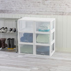 Sterilite 4-Pack Stacking Drawer, Clear Storage Organizer Containers, 27 Quart, White Frame - Stackable and Modular Plastic Drawers for Shoes, Clothes, Accessories, Supplies, Bedding, and Linens - size: 27 Quart, style: 4 Pack