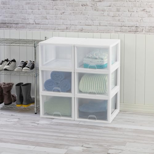 Sterilite 8-Pack 27 Quart Stacking Drawer, Clear Storage Closet Organizer, White Frame - Stackable Modular Plastic Drawers for Clothes, Accessories, Craft Supplies, Shoes or Linens - size: 27 Quart, style: 8 Pack
